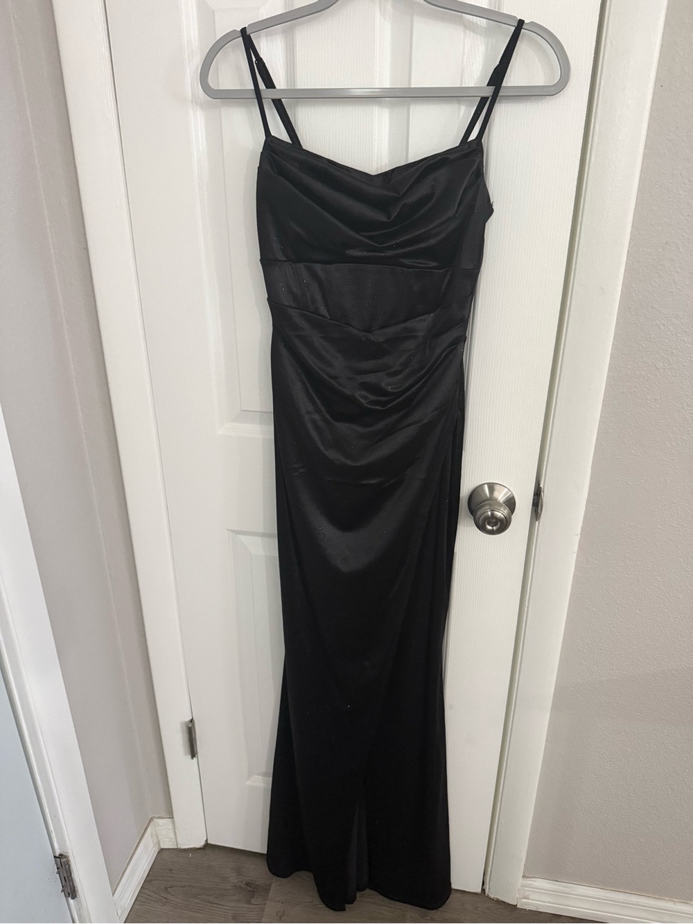 Windsor Black Satin Maxi Dress with Spaghetti Straps